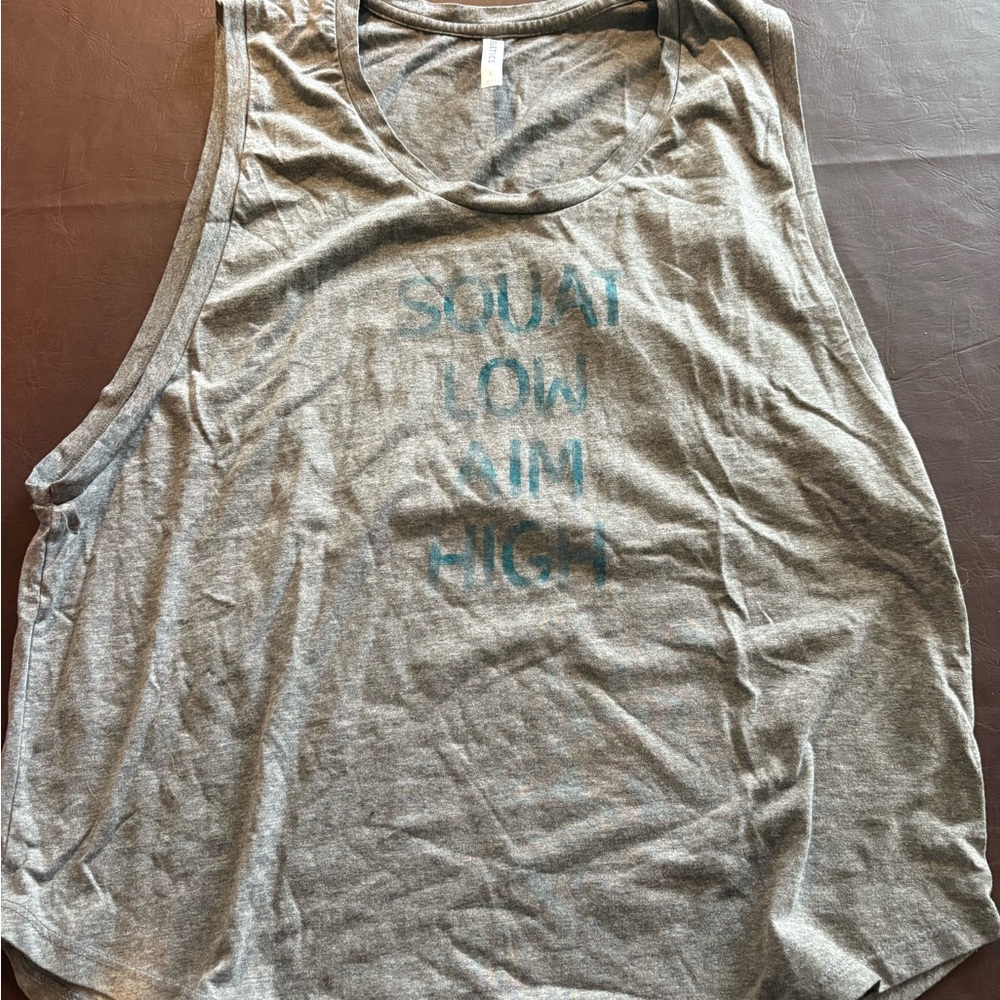 💥 Buy 2 get 1 Free 💥 Gray Fabletics Tank Top with Blue Text